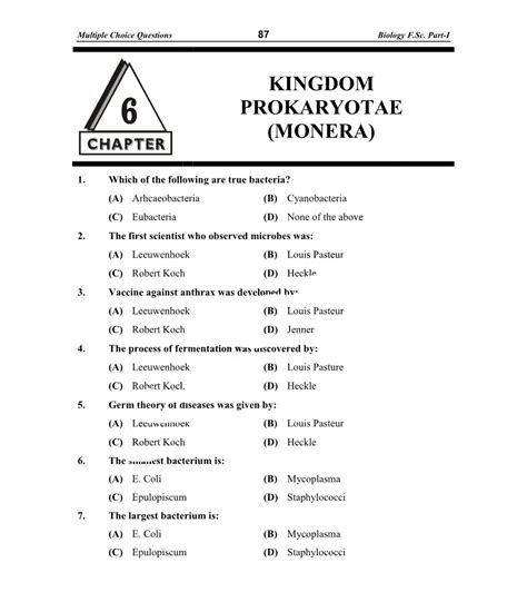 mcq for medical biology chapter monera Kindle Editon